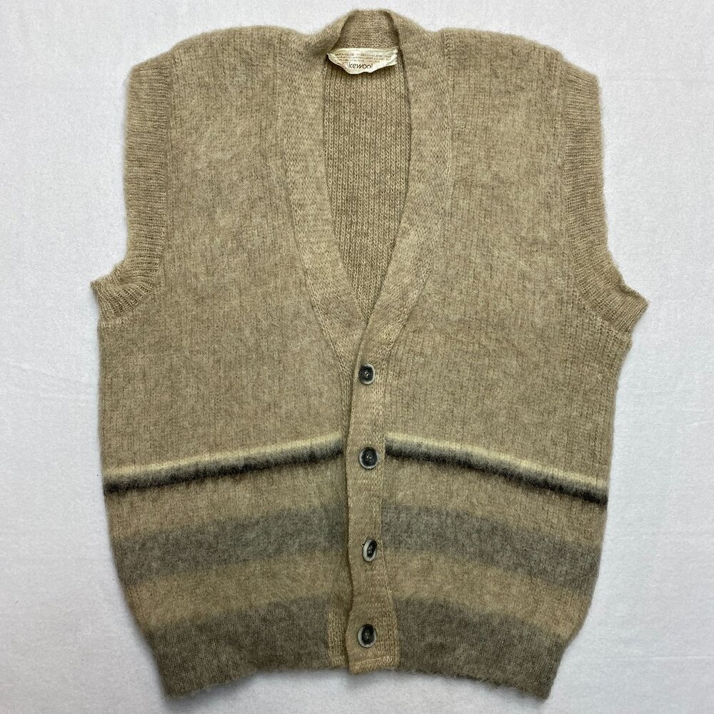 Vintage Icewool Cardigan Sweater Vest Men's M Tan Pure Virgin Wool 80s 90s